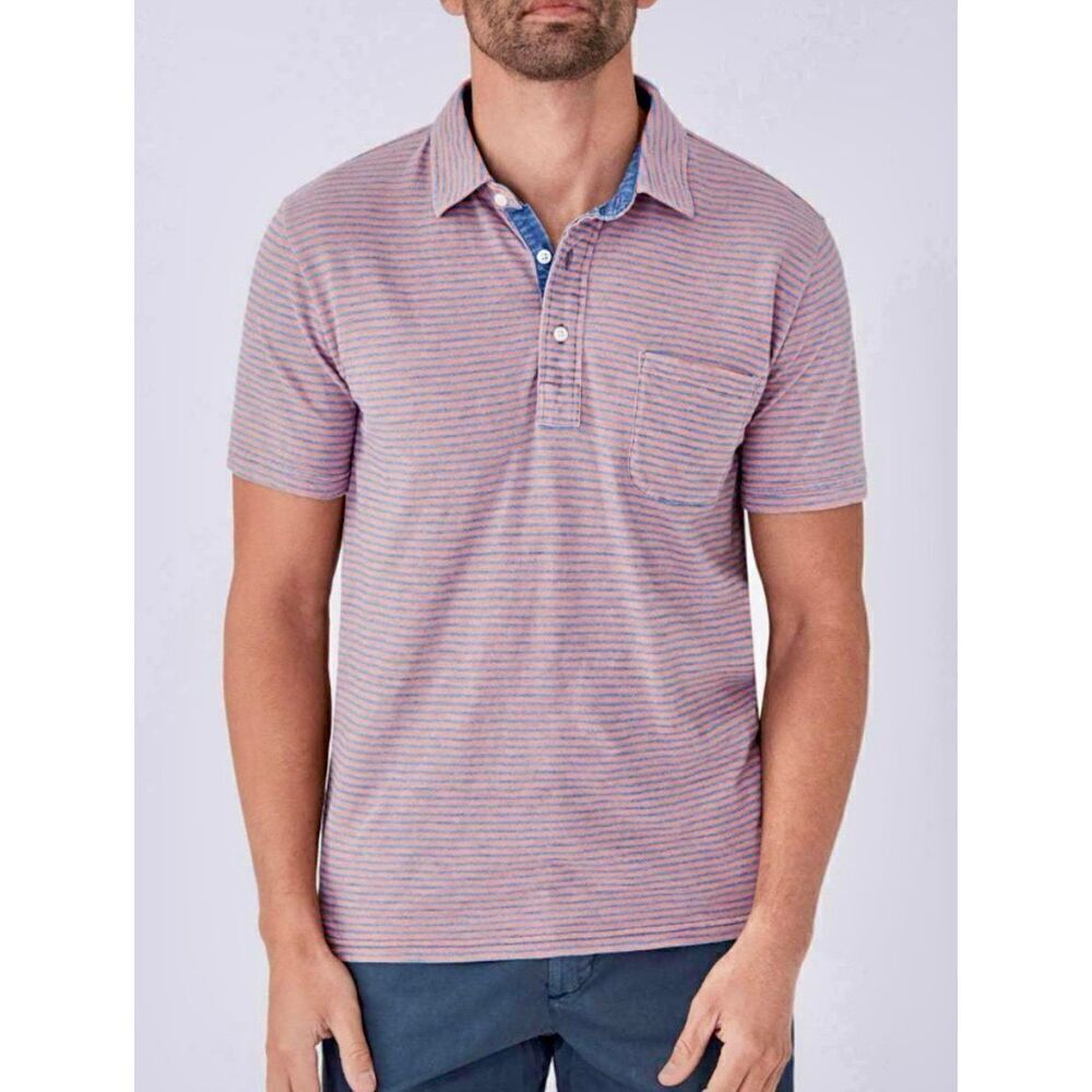 Faherty Short Sleeve Salt Wash Polo Shirt size M Pink Purple‎ Striped